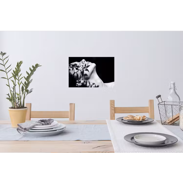 Muursticker - Gezicht - Schaduw - Bladeren - Zwart - Wit - Intiem — 3