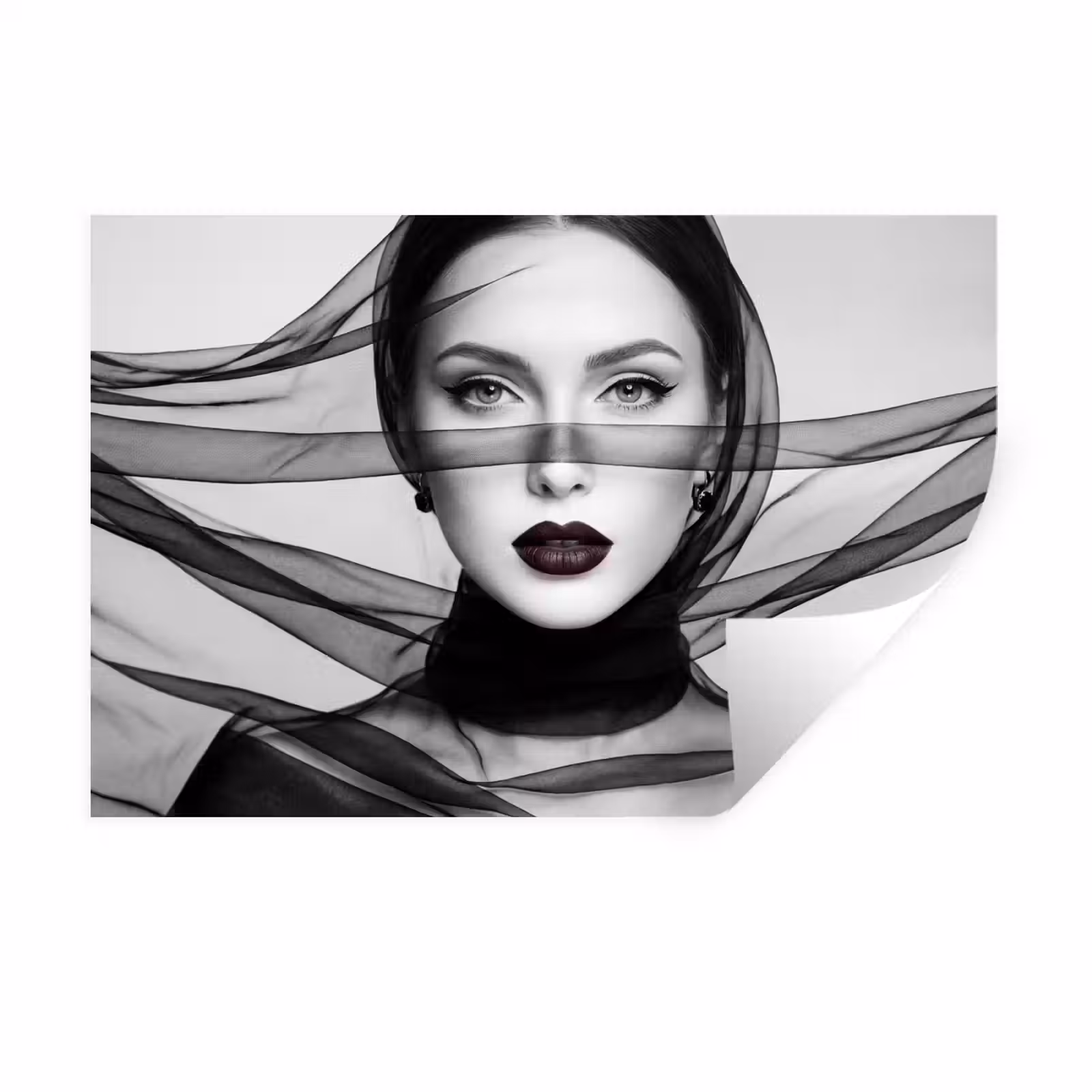 Muursticker - Vrouw - Sluier - Portret - Zwart - Wit - Elegant — 1