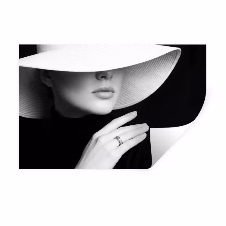 Muursticker - Vrouw - Hoed - Hand - Zwart - Wit - Klassiek — 1