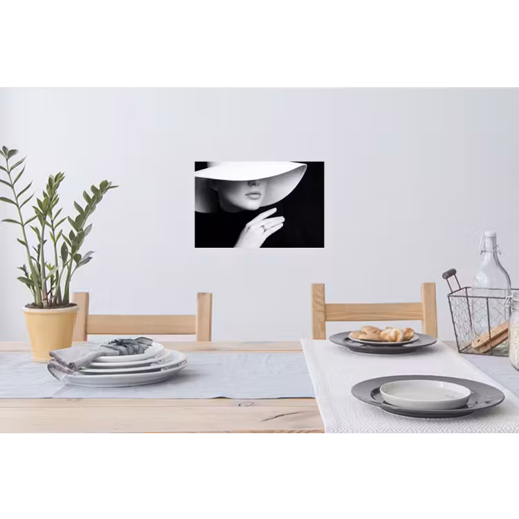 Muursticker - Vrouw - Hoed - Hand - Zwart - Wit - Klassiek — 3