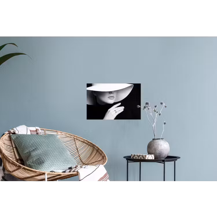 Muursticker - Vrouw - Hoed - Hand - Zwart - Wit - Klassiek — 4