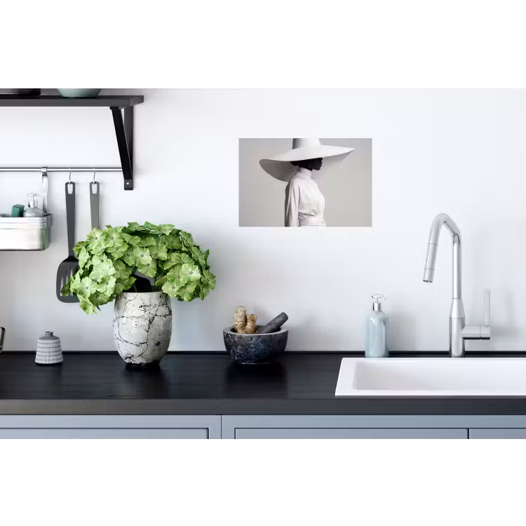 Muursticker - Vrouw - Profiel - Hoed - Zwart - Wit - Minimalistisch — 2