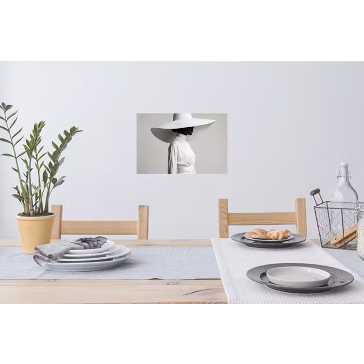 Muursticker - Vrouw - Profiel - Hoed - Zwart - Wit - Minimalistisch — 3