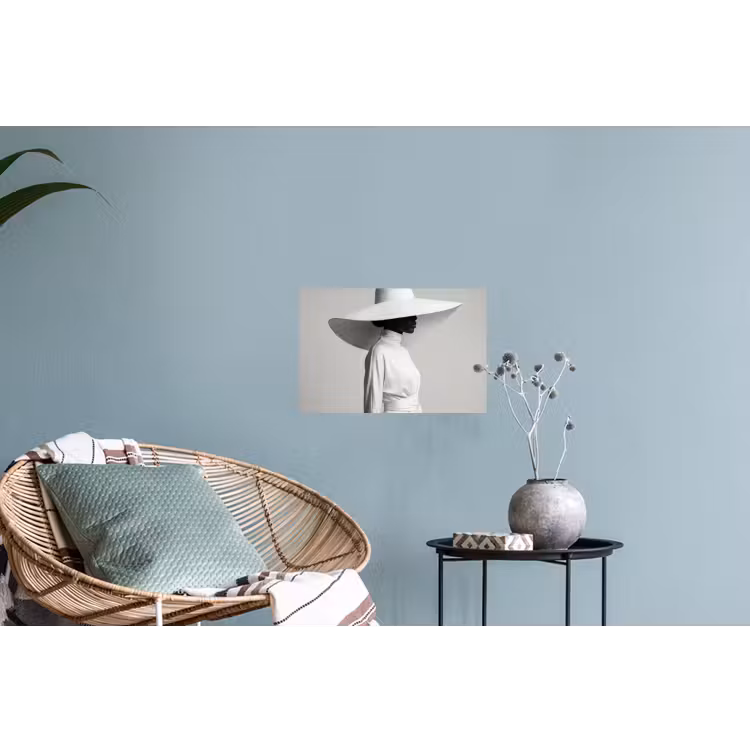 Muursticker - Vrouw - Profiel - Hoed - Zwart - Wit - Minimalistisch — 4