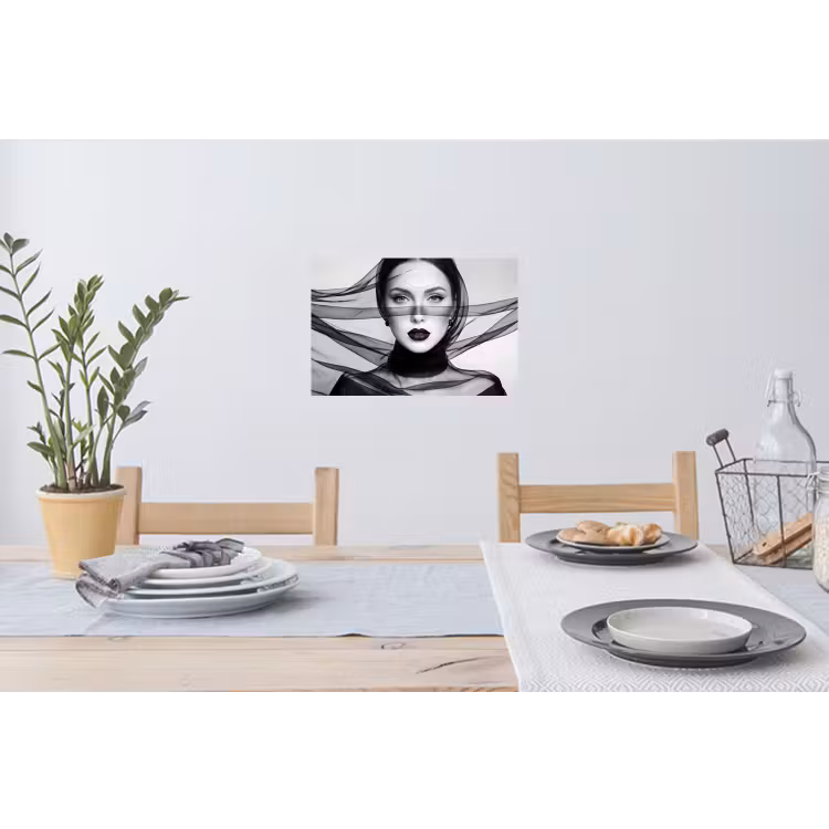 Muursticker - Vrouw - Sluier - Portret - Zwart - Wit - Elegant — 3