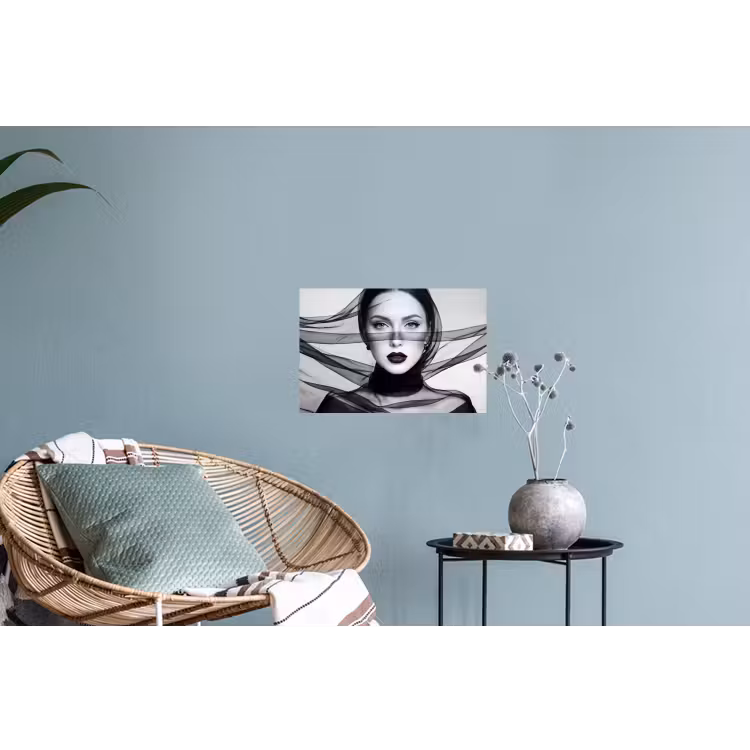 Muursticker - Vrouw - Sluier - Portret - Zwart - Wit - Elegant — 4