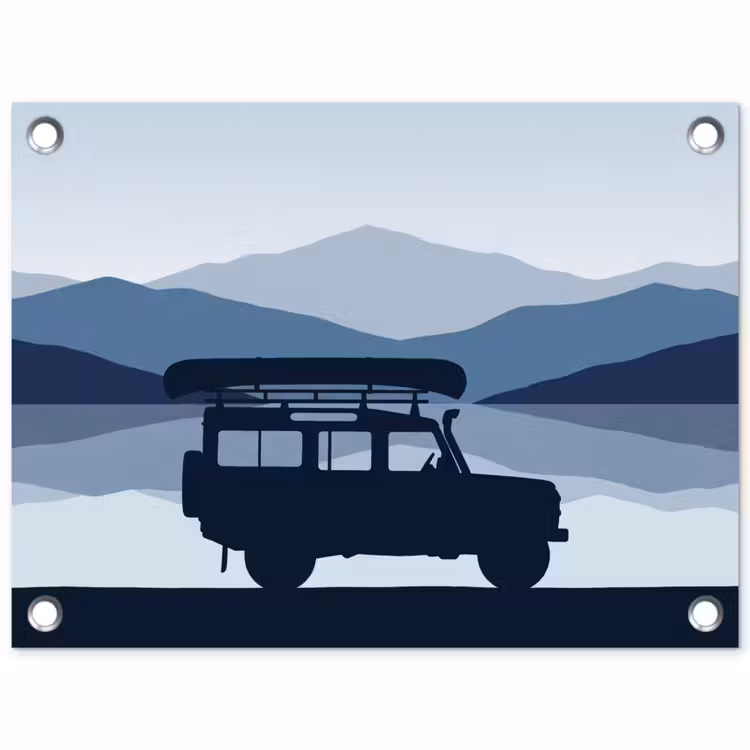 Tuinposter - Auto - Meer - Bergen - Blauw — 1