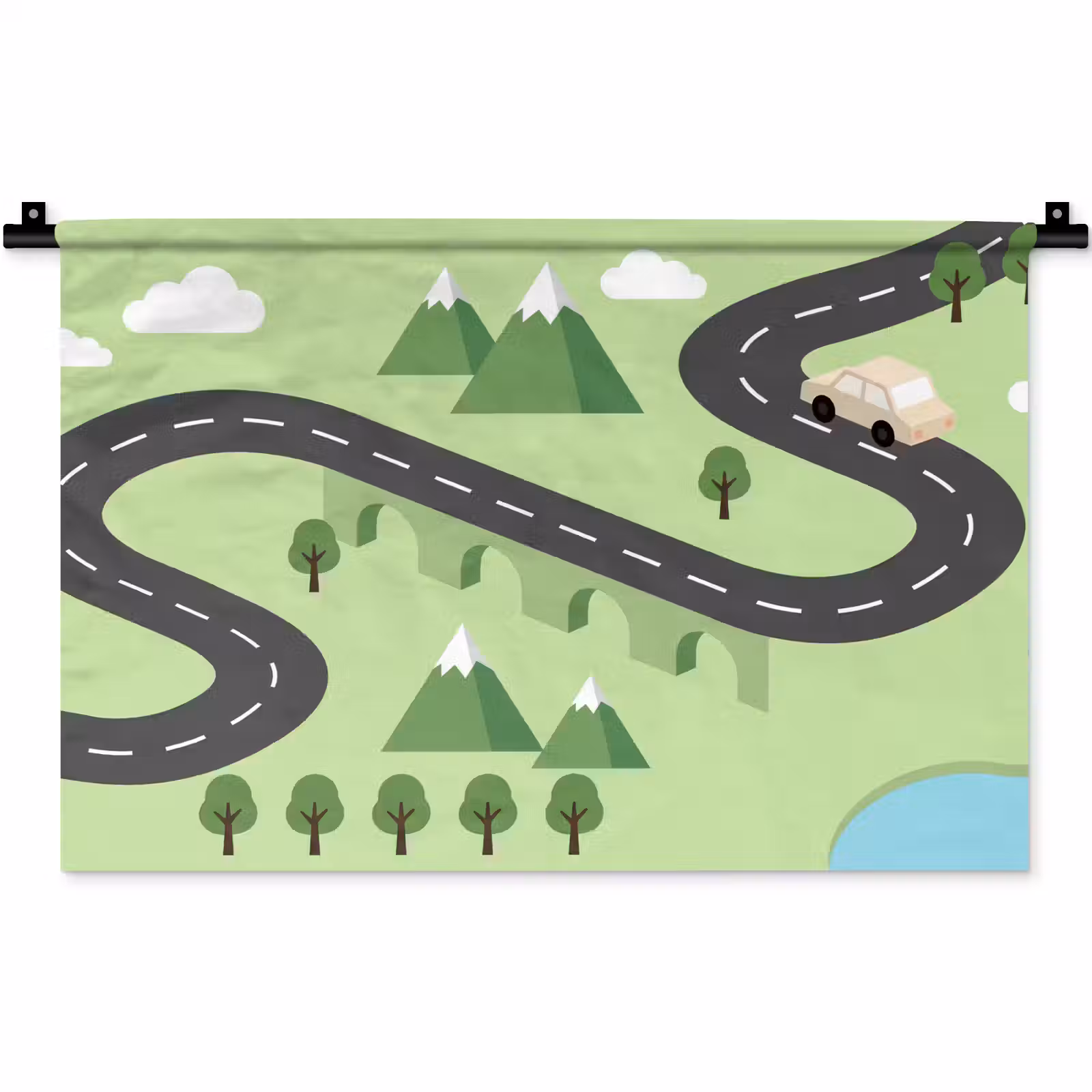 Wandkleed - Auto - Bergweg - Natuur - Illustratie — 1