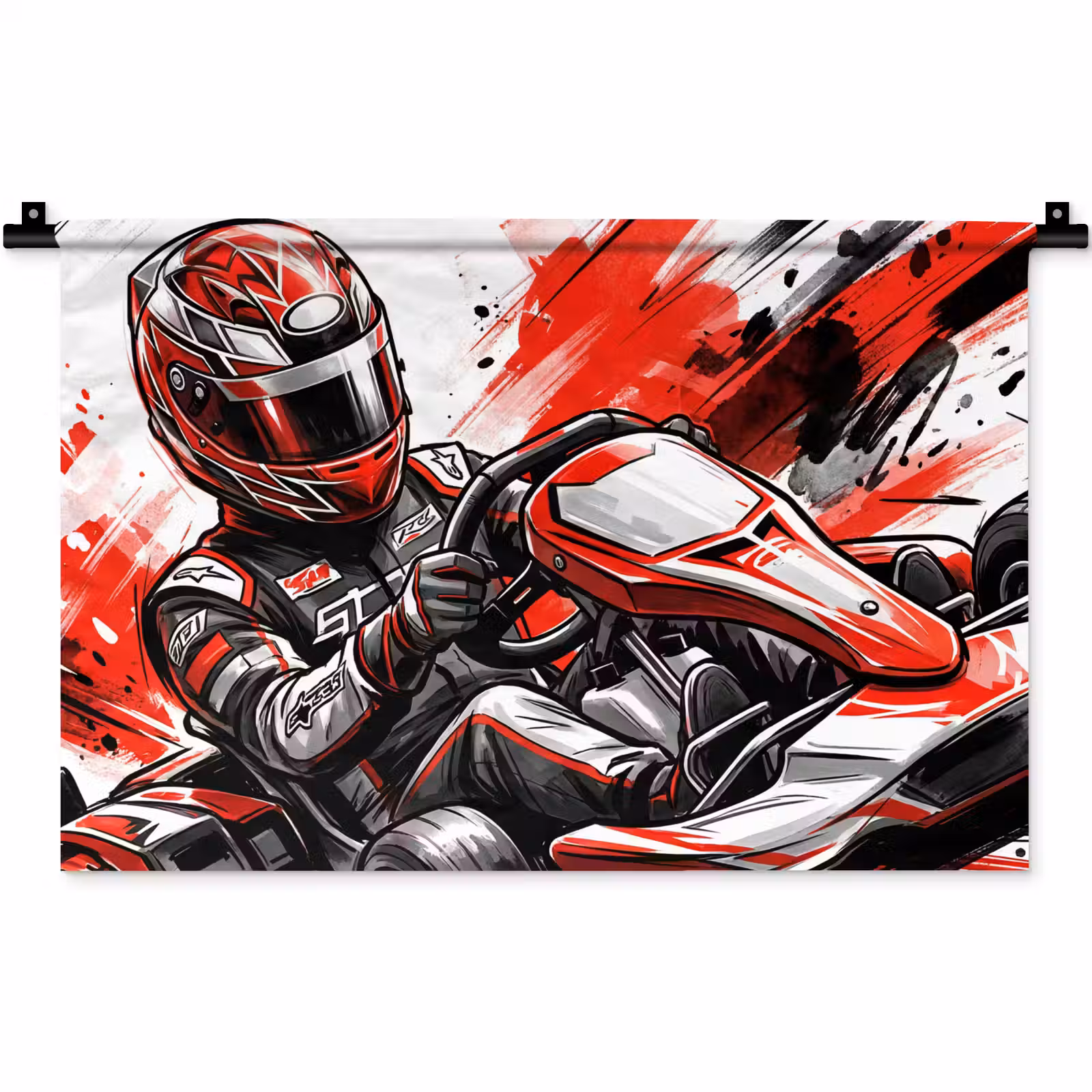 Wandkleed - Kart - Coureur - Snelheid - Rood — 1
