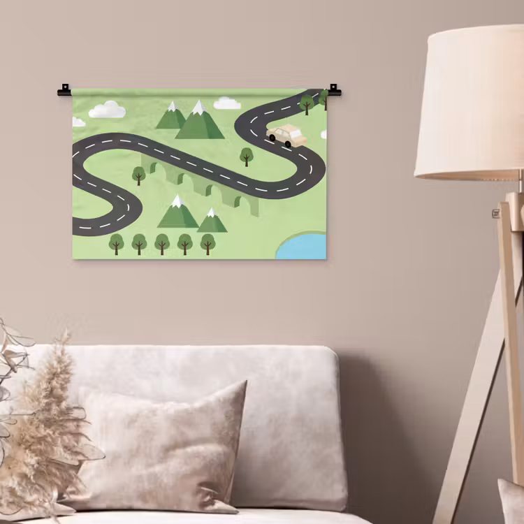 Wandkleed - Auto - Bergweg - Natuur - Illustratie — 2