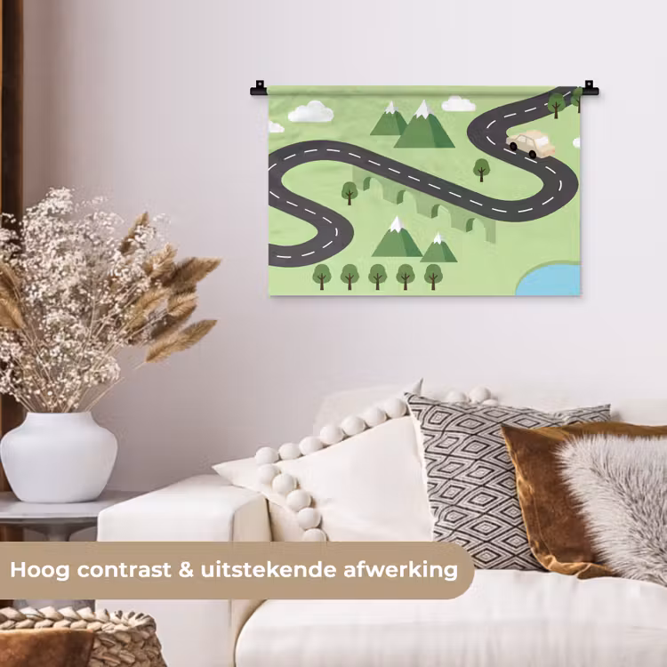 Wandkleed - Auto - Bergweg - Natuur - Illustratie — 4