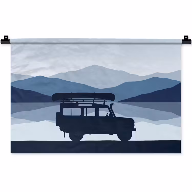 Wandkleed - Auto - Meer - Bergen - Blauw — 1