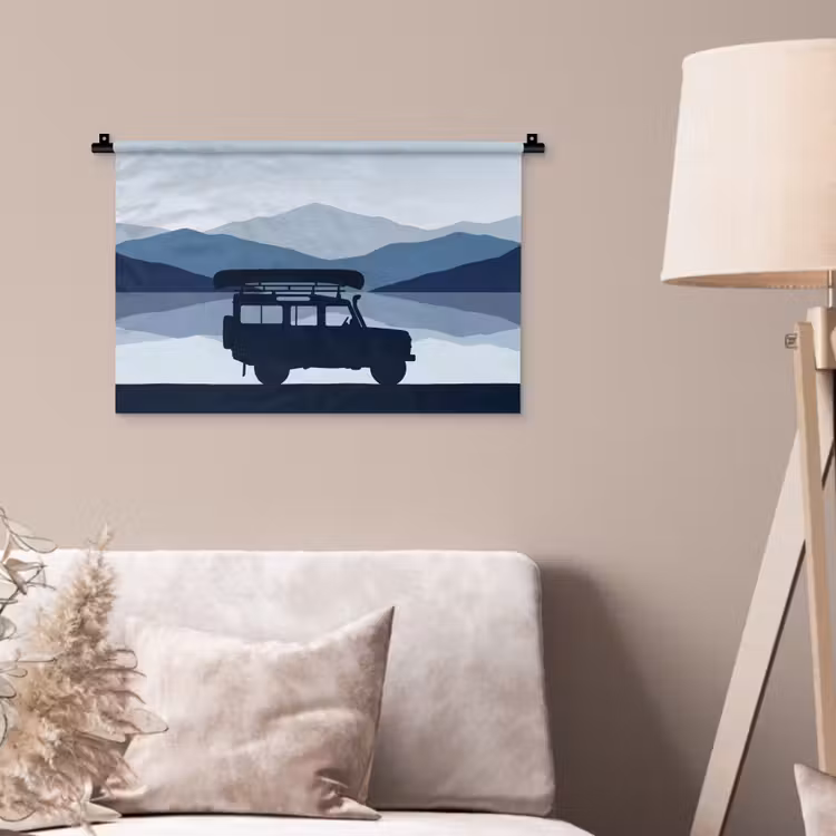 Wandkleed - Auto - Meer - Bergen - Blauw — 2