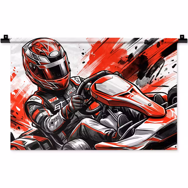 Wandkleed - Kart - Coureur - Snelheid - Rood — 1