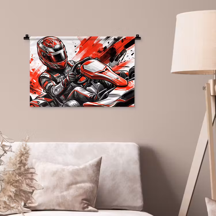 Wandkleed - Kart - Coureur - Snelheid - Rood — 2