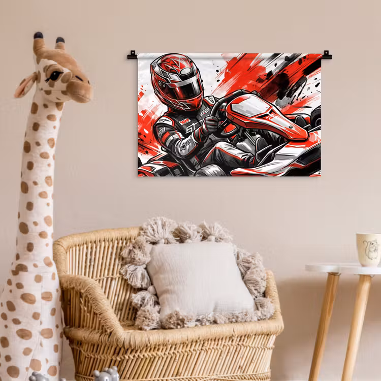 Wandkleed - Kart - Coureur - Snelheid - Rood — 5