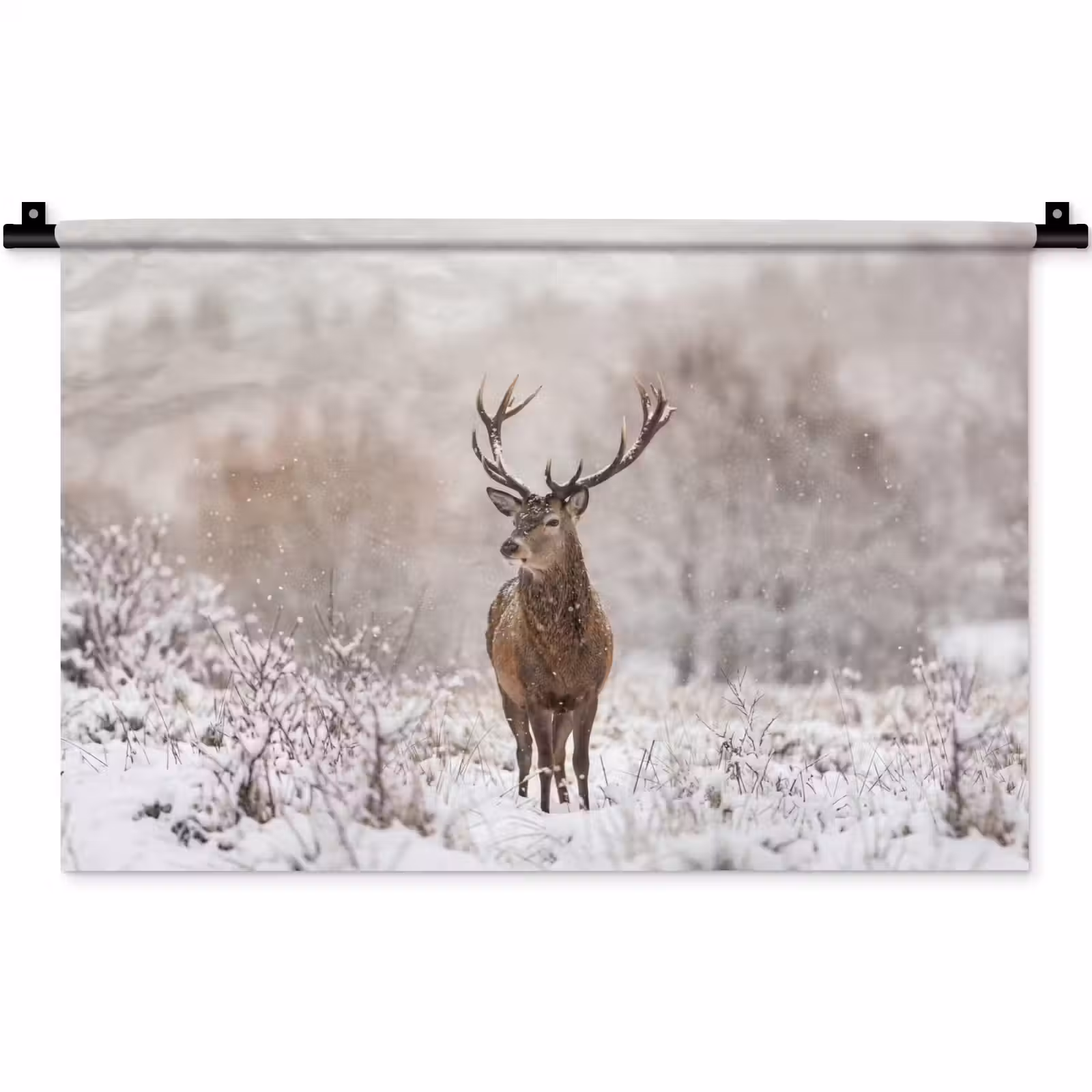 Wandkleed - Edelhert - Bos - Sneeuw - Winter - Majestueus — 1