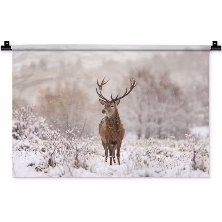 Wandkleed - Edelhert - Bos - Sneeuw - Winter - Majestueus — 1