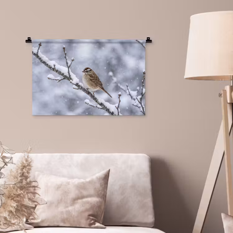 Wandkleed - Vogel - Tak - Sneeuw - Winter — 2