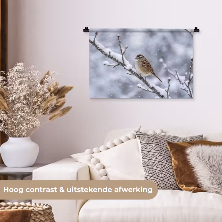 Wandkleed - Vogel - Tak - Sneeuw - Winter — 4