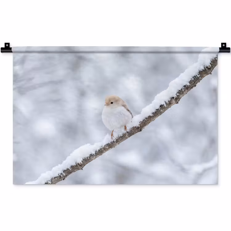 Wandkleed - Vogeltje - Sneeuw - Tak - Winter - Zacht — 1