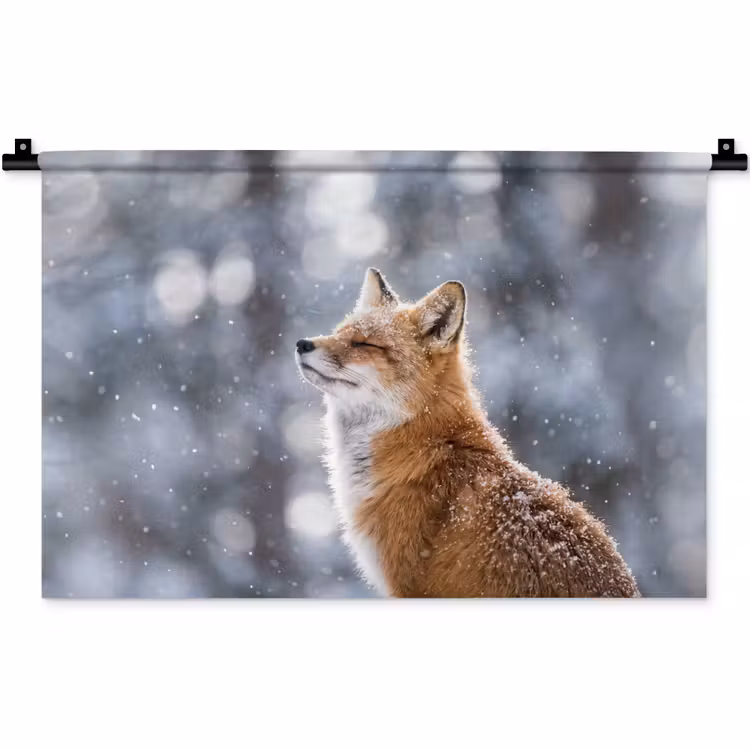 Wandkleed - Vos - Sneeuwval - Portret - Winter - Sfeervol — 1