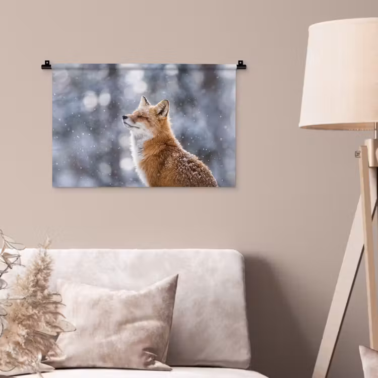 Wandkleed - Vos - Sneeuwval - Portret - Winter - Sfeervol — 2