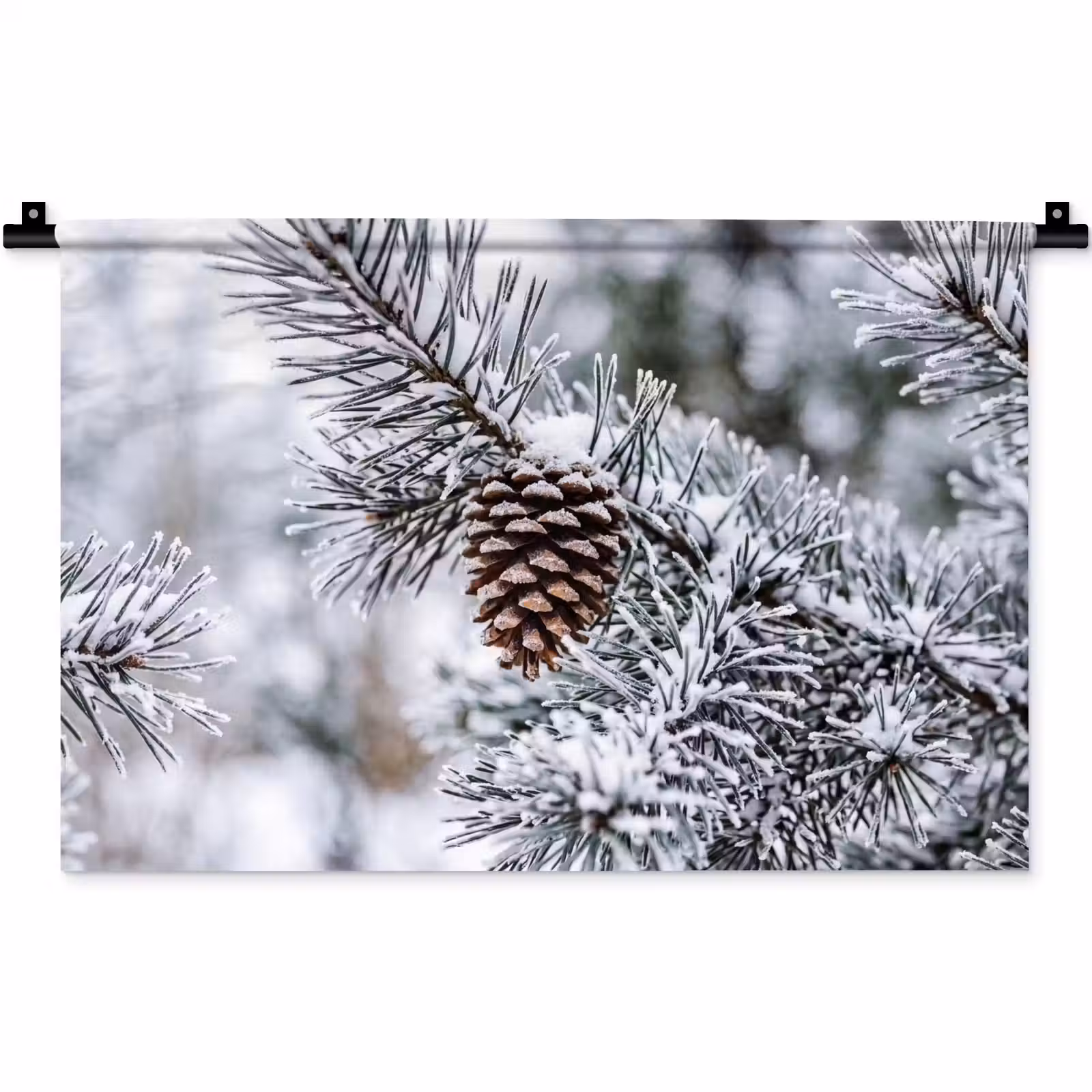Wandkleed - Dennenappel - Tak - Sneeuw - Winter - Sfeervol — 1