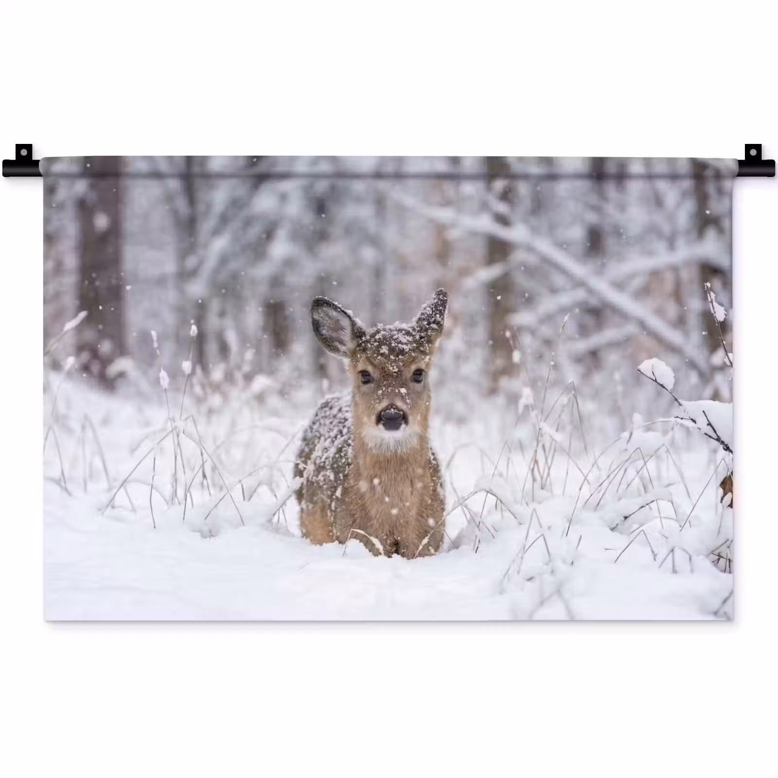 Wandkleed - Hert - Sneeuw - Bos - Dieren - Vertederend — 1