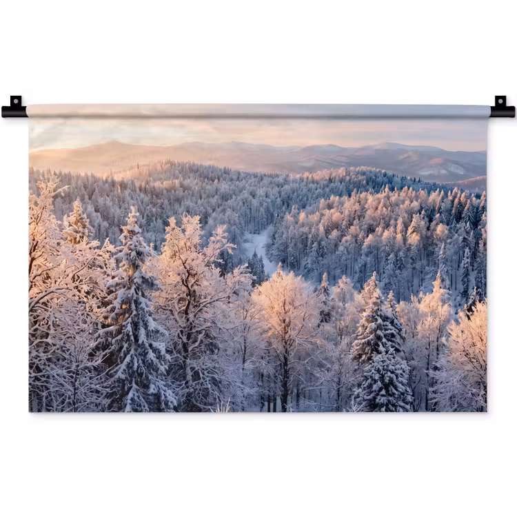 Wandkleed - Bos - Bergen - Goud - Winter - Warm — 1
