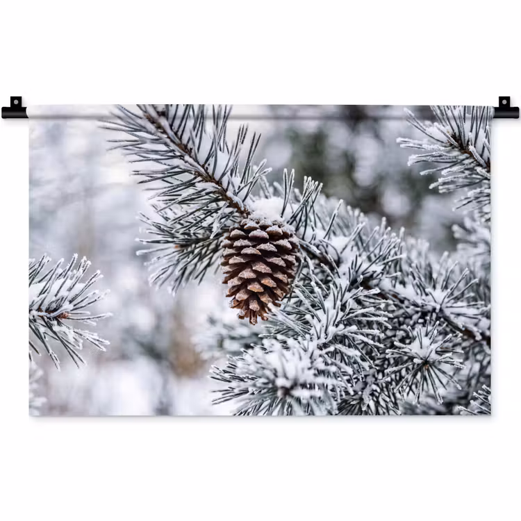 Wandkleed - Dennenappel - Tak - Sneeuw - Winter - Sfeervol — 1
