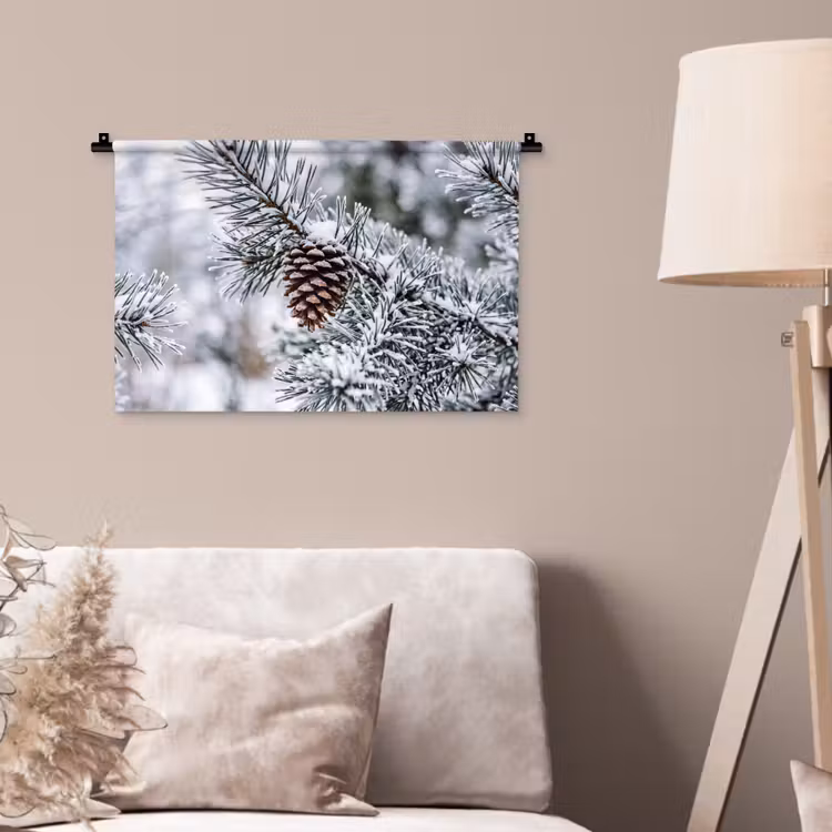 Wandkleed - Dennenappel - Tak - Sneeuw - Winter - Sfeervol — 2