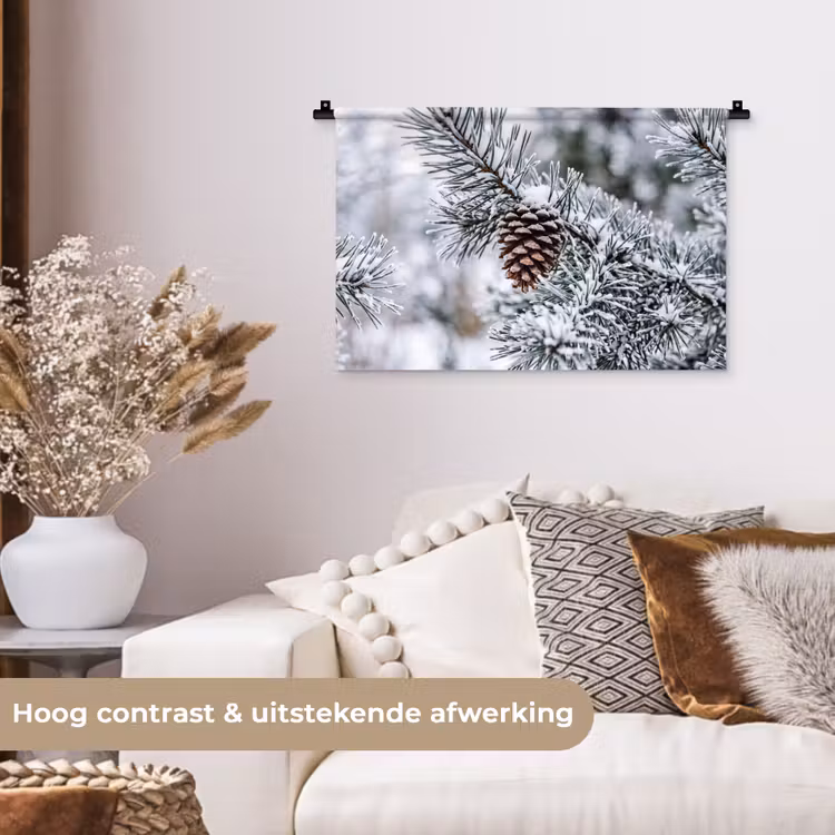 Wandkleed - Dennenappel - Tak - Sneeuw - Winter - Sfeervol — 4
