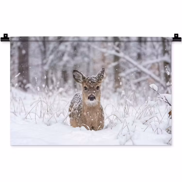 Wandkleed - Hert - Sneeuw - Bos - Dieren - Vertederend — 1