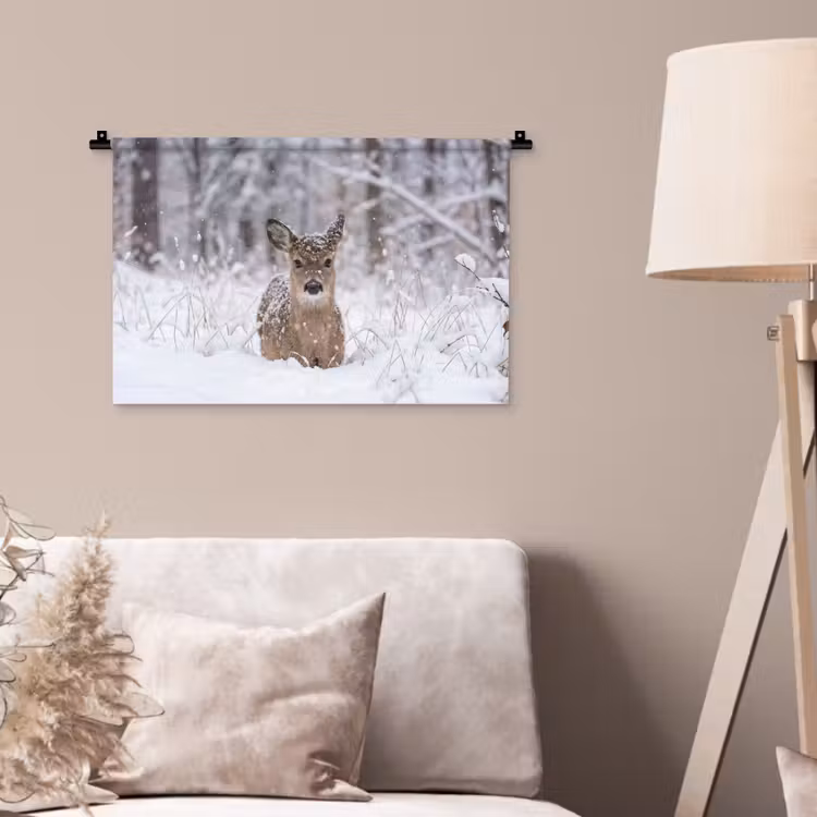 Wandkleed - Hert - Sneeuw - Bos - Dieren - Vertederend — 2