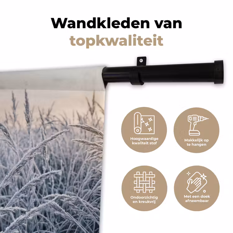 Wandkleed - Rijp - Gras - Kristallen - Winter - Minimalistisch — 3