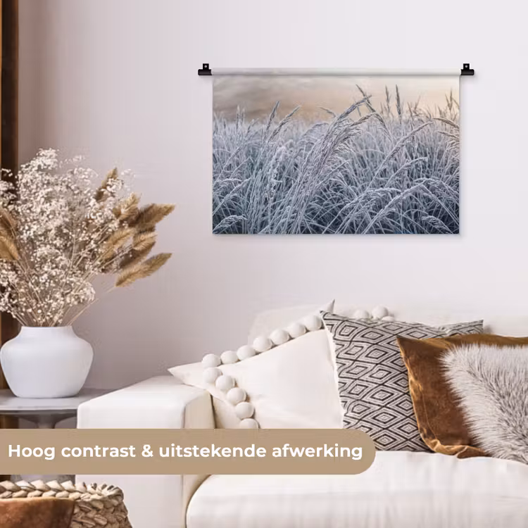 Wandkleed - Rijp - Gras - Kristallen - Winter - Minimalistisch — 4