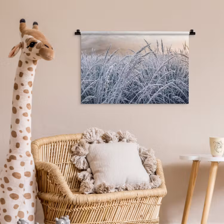 Wandkleed - Rijp - Gras - Kristallen - Winter - Minimalistisch — 5
