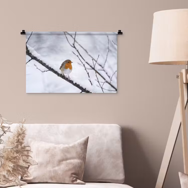 Wandkleed - Roodborstje - Tak - Sneeuw - Winter - Levendig — 2