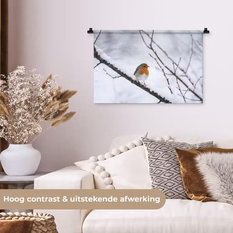 Wandkleed - Roodborstje - Tak - Sneeuw - Winter - Levendig — 4