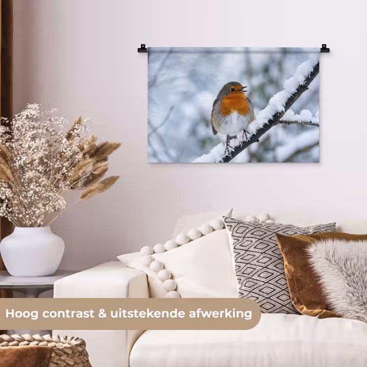 Wandkleed - Roodborstje - Tak - Sneeuw - Winter - Levendig — 4
