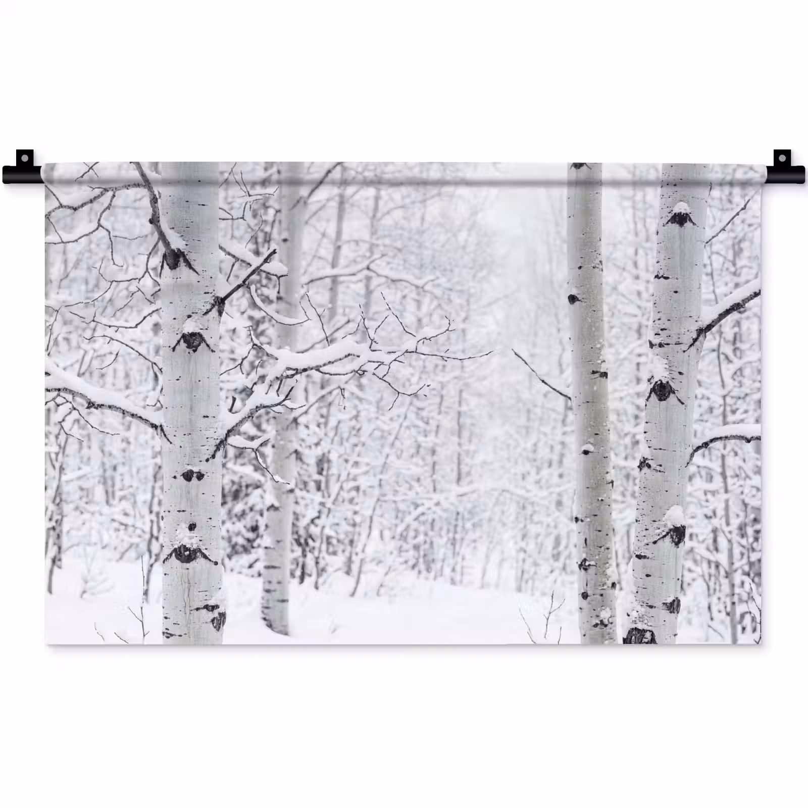 Wandkleed - Berkenbomen - Sneeuw - Winter - Bos - Wit — 1