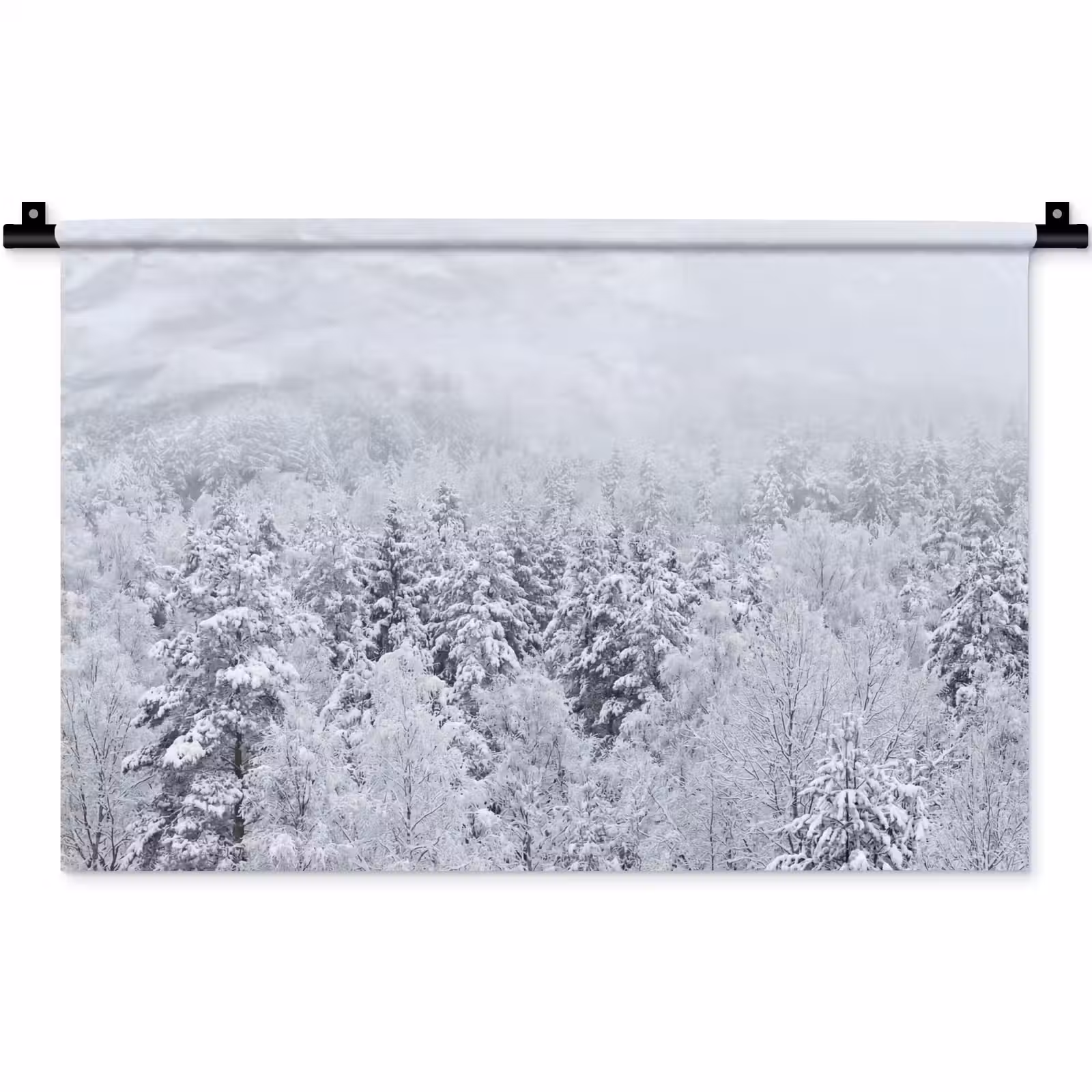 Wandkleed - Bos - Sneeuw - Winter - Natuur - Wit — 1
