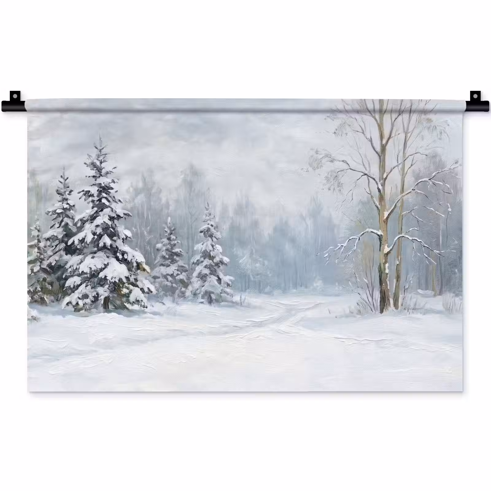 Wandkleed - Bospad - Dennen - Sneeuw - Winter - Rustgevend — 1