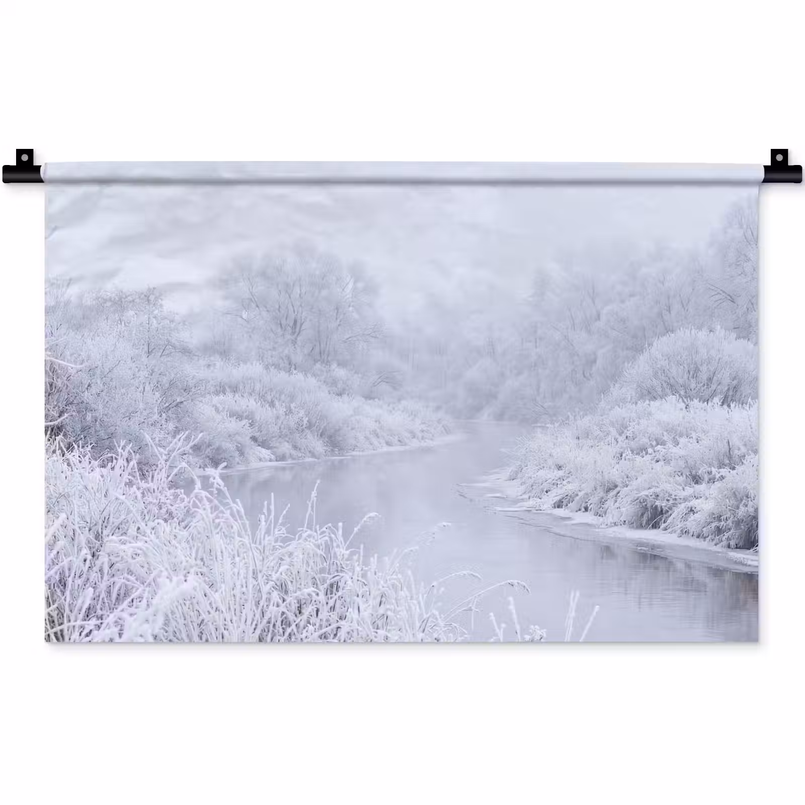 Wandkleed - Rivier - Sneeuw - Bos - Winter - Schilderachtig — 1