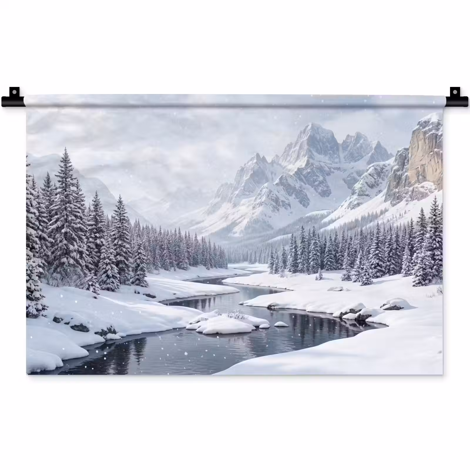 Wandkleed - Sneeuwlandschap - Bergen - Rivier - Winter — 1