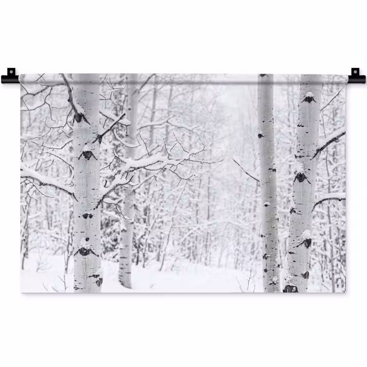 Wandkleed - Berkenbomen - Sneeuw - Winter - Bos - Wit — 1
