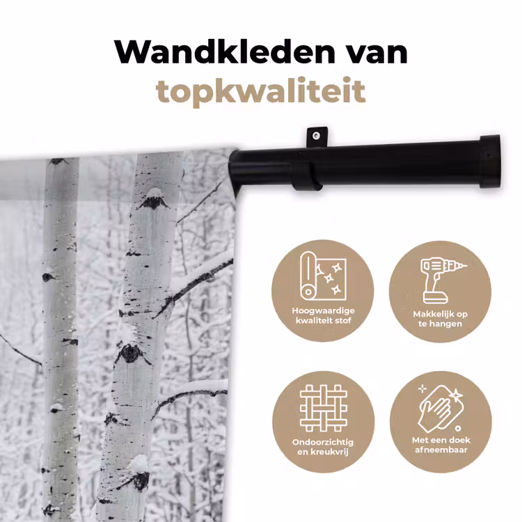 Wandkleed - Berkenbomen - Sneeuw - Winter - Bos - Wit — 3