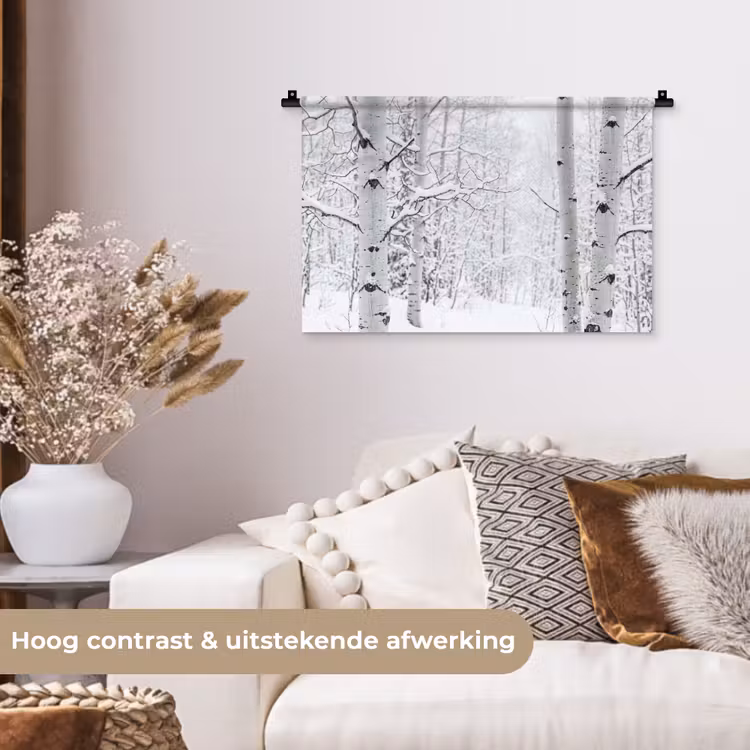 Wandkleed - Berkenbomen - Sneeuw - Winter - Bos - Wit — 4