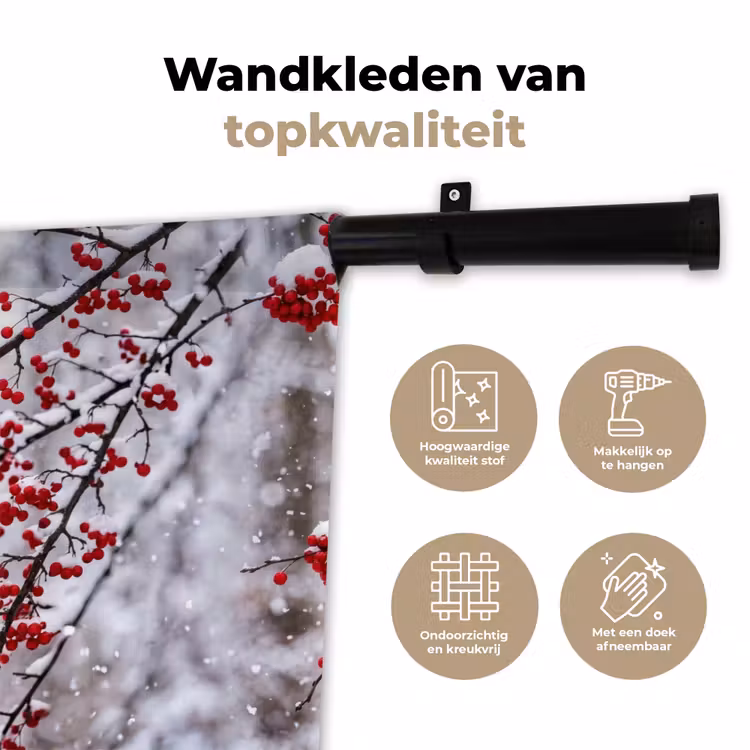 Wandkleed - Bessen - Takken - Sneeuw - Winter - Kleurrijk — 3